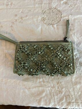 HOBO Woven Wristlet Clutch in Sage Green